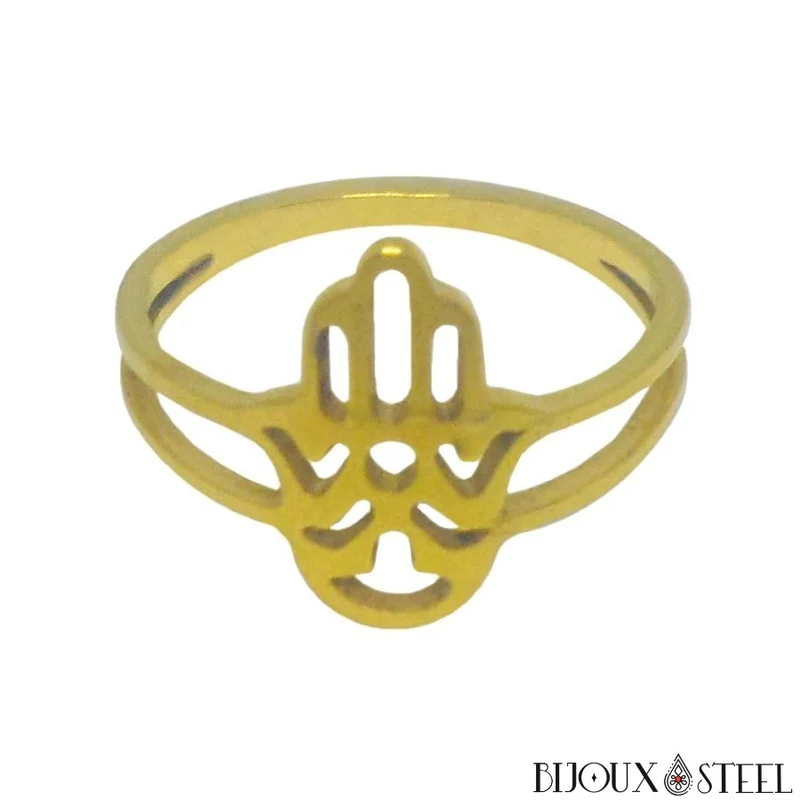 Bague femme à main de Fatma dorée en acier chirurgical