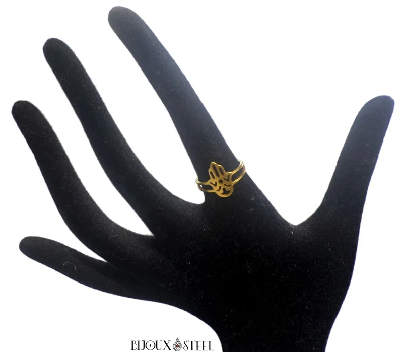 Bague femme à main de Fatma dorée en acier chirurgical