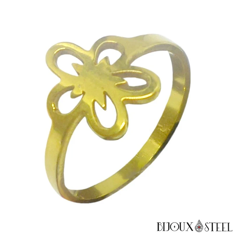 Bague dorée à fleur étoilée en acier chirurgical