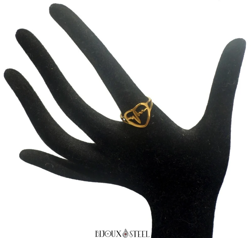 Bague de vie à coeur et rythme cardiaque dorée en acier chirurgical