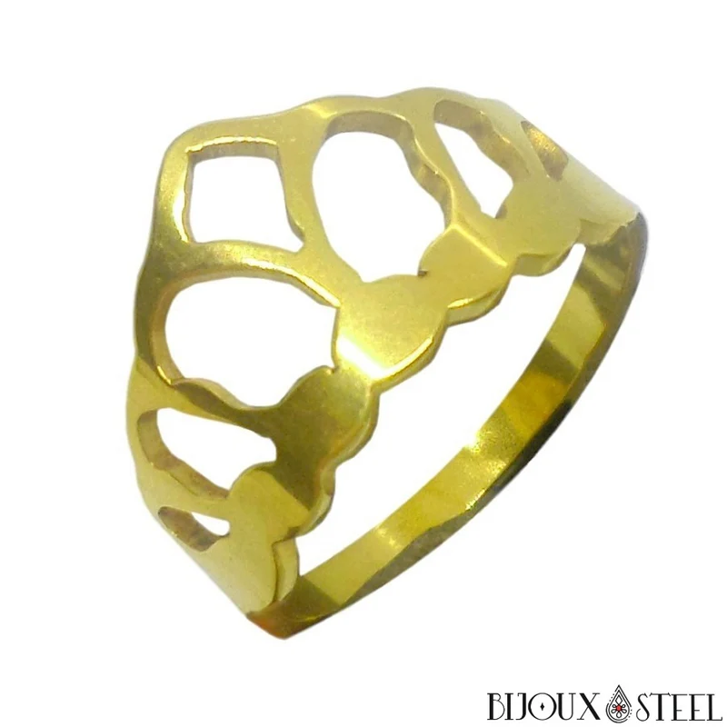 Bague couronne de reine dorée en acier chirurgical
