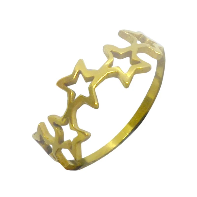 Bague cinq étoiles dorée en acier chirurgical