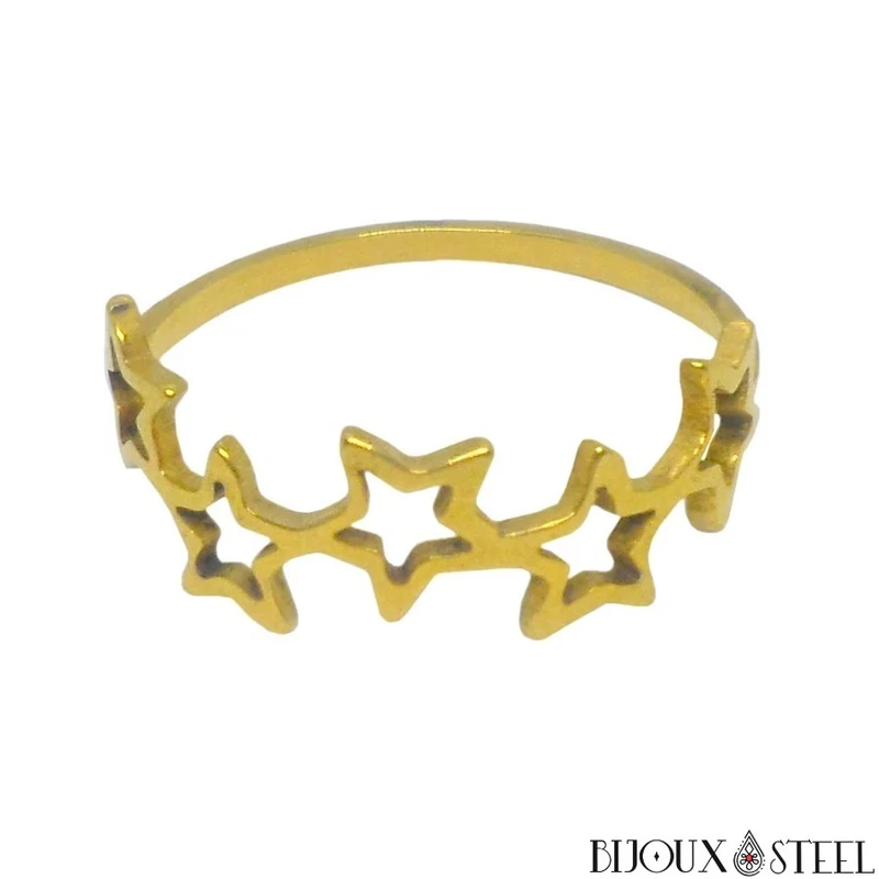 Bague cinq étoiles dorée en acier chirurgical
