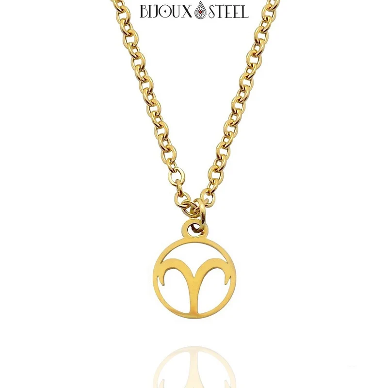 Collier à pendentif signe astrologique doré en acier inoxydable