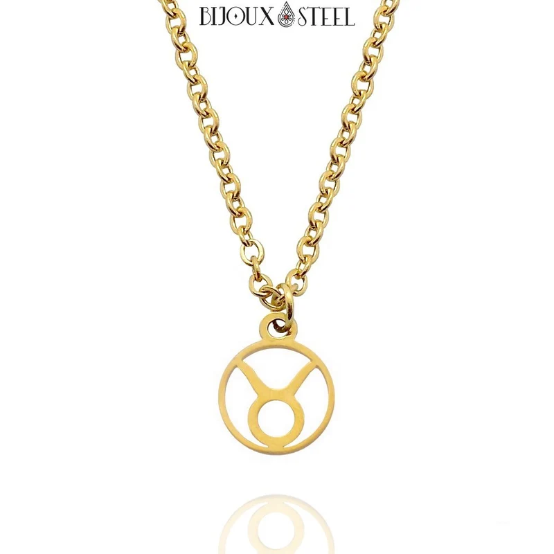 Collier à pendentif signe astrologique doré en acier inoxydable