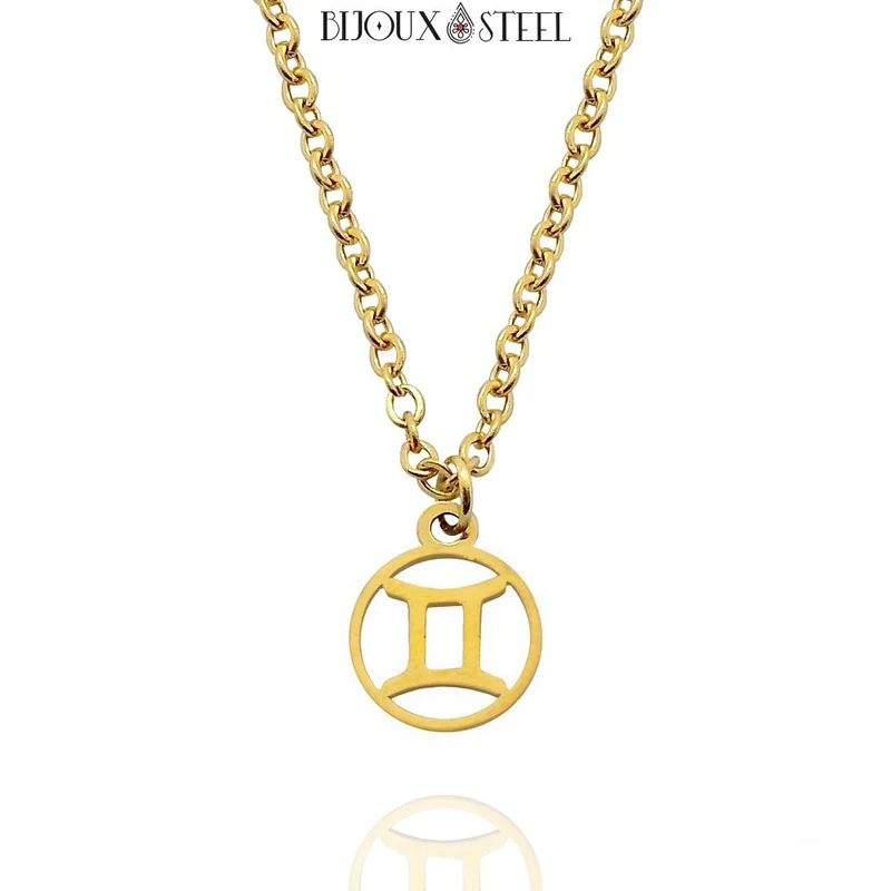 Collier à pendentif signe astrologique doré en acier inoxydable