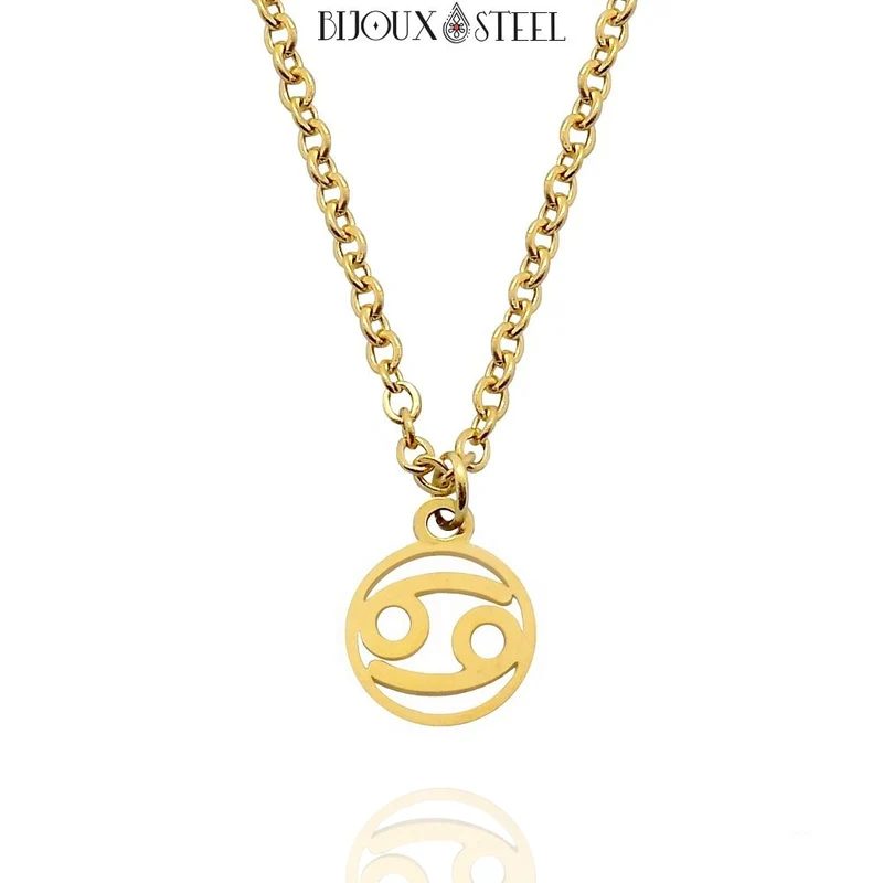 Collier à pendentif signe astrologique doré en acier inoxydable