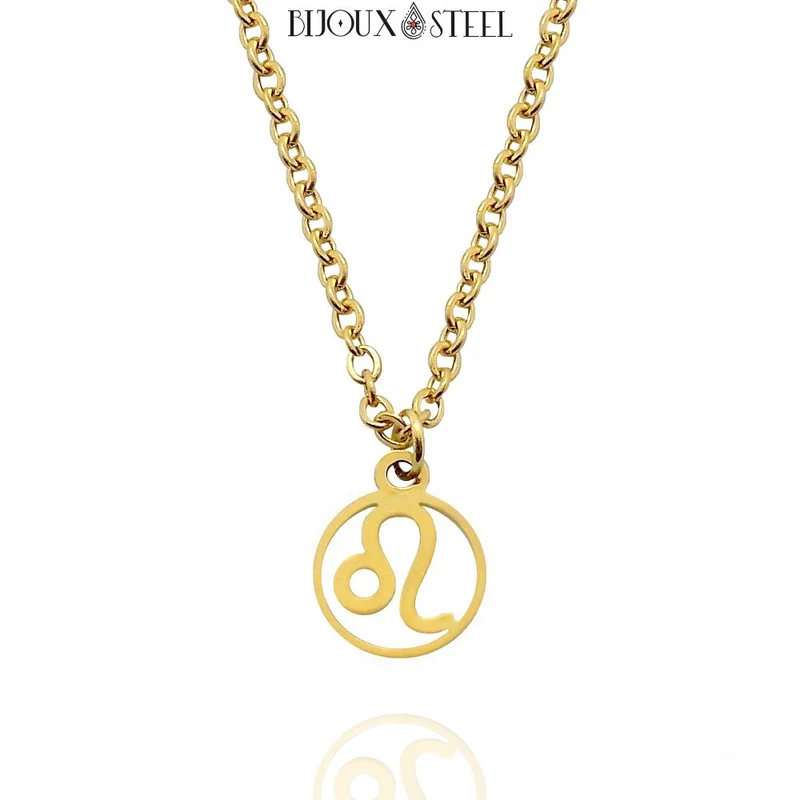 Collier à pendentif signe astrologique doré en acier inoxydable