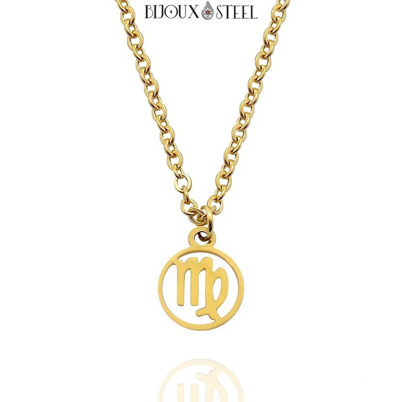 Collier à pendentif signe astrologique doré en acier inoxydable