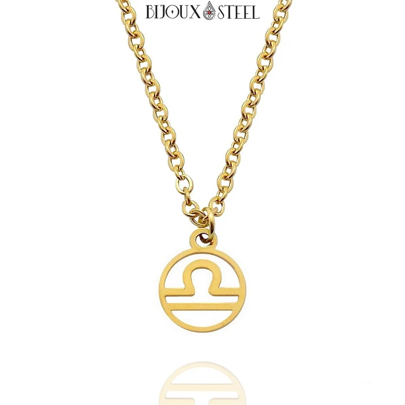 Collier à pendentif signe astrologique doré en acier inoxydable