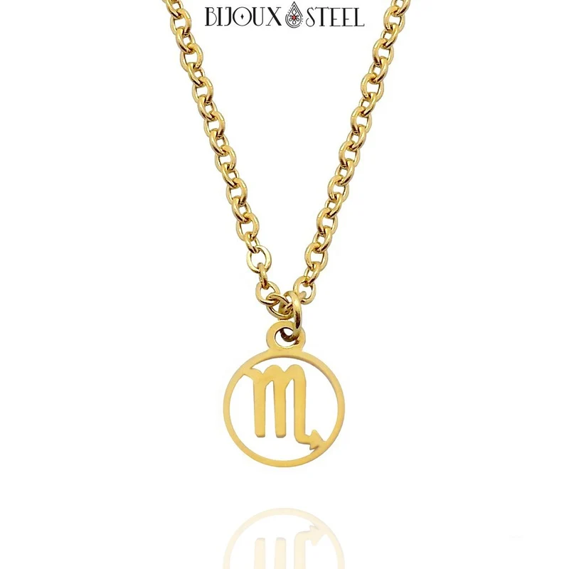 Collier à pendentif signe astrologique doré en acier inoxydable