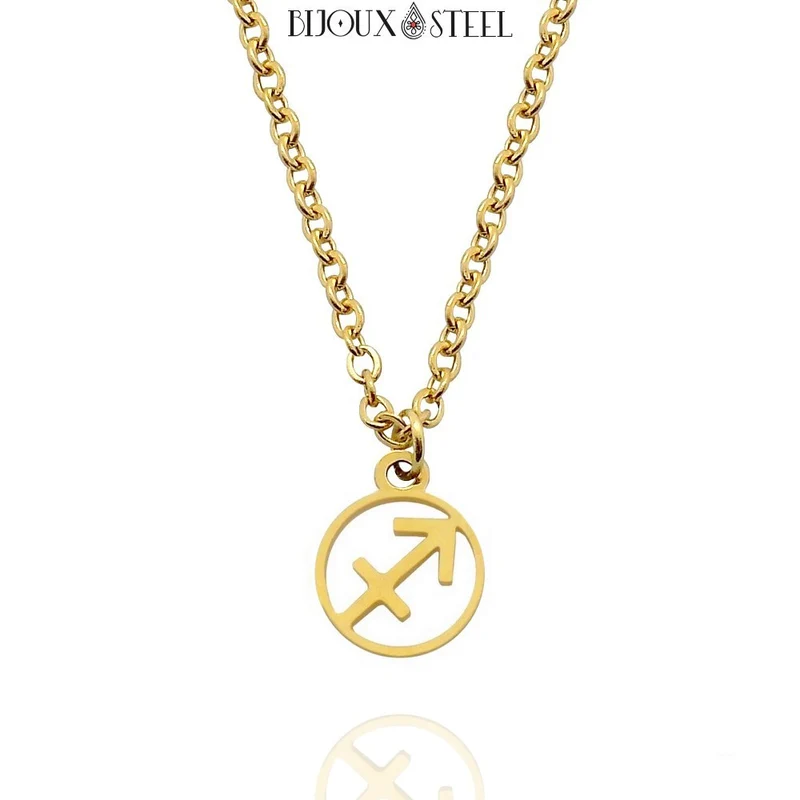 Collier à pendentif signe astrologique doré en acier inoxydable