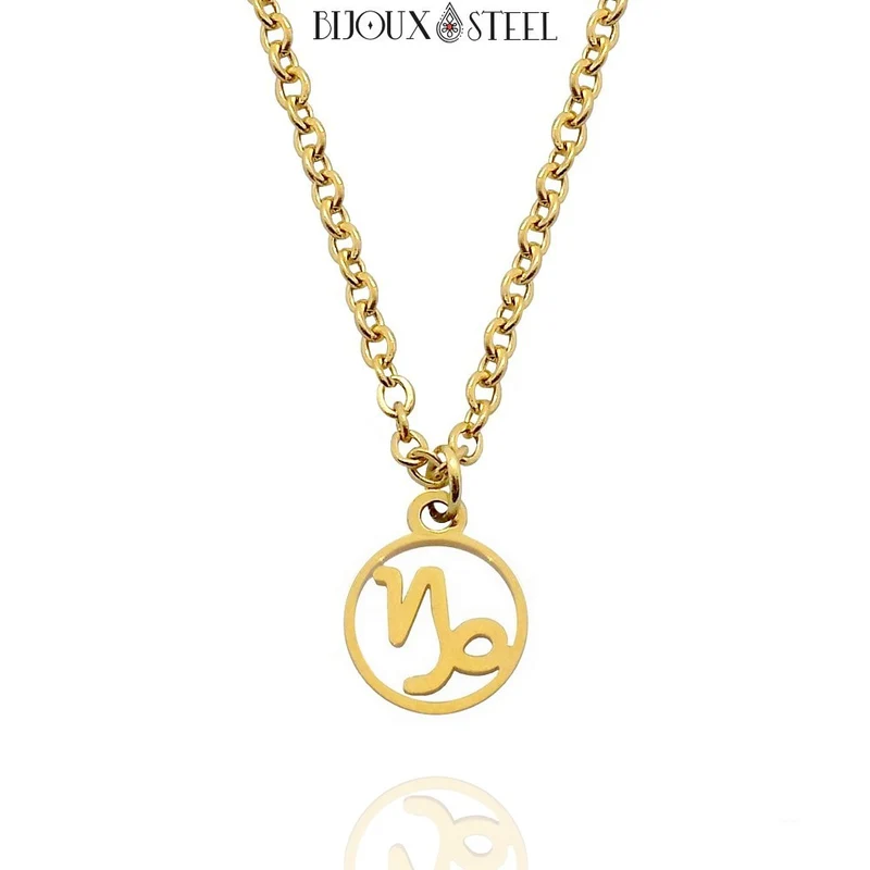 Collier à pendentif signe astrologique doré en acier inoxydable