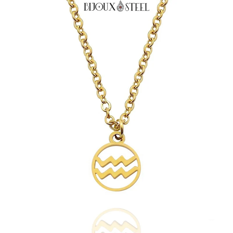 Collier à pendentif signe astrologique doré en acier inoxydable