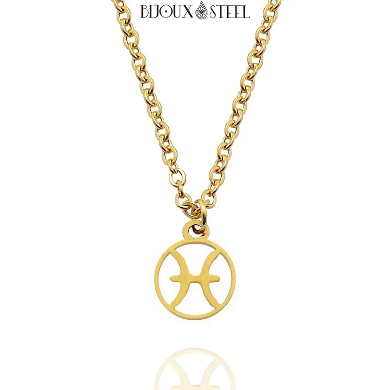 Collier à pendentif signe astrologique doré en acier inoxydable