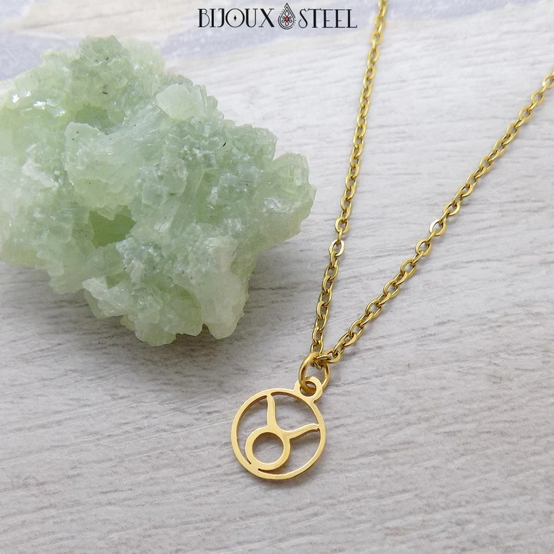 Collier à pendentif signe astrologique doré en acier inoxydable