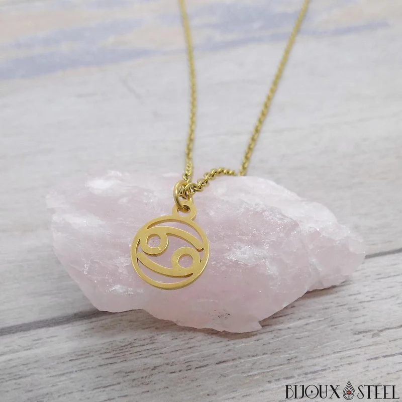 Collier à pendentif signe astrologique doré en acier inoxydable