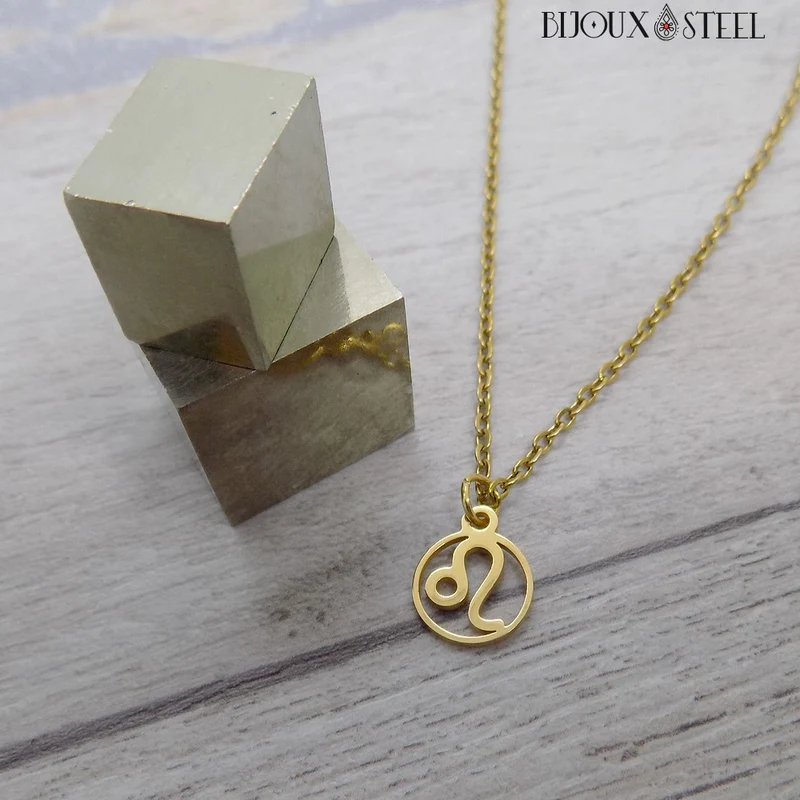 Collier à pendentif signe astrologique doré en acier inoxydable