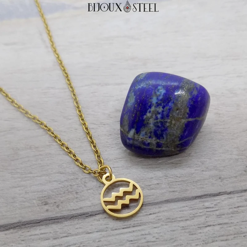 Collier à pendentif signe astrologique doré en acier inoxydable