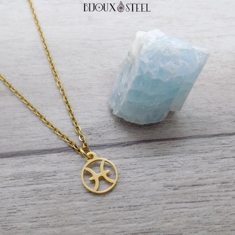 Collier à pendentif signe astrologique doré en acier inoxydable