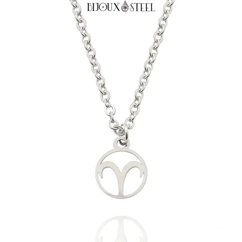 Collier à pendentif signe astrologique argenté en acier inoxydable