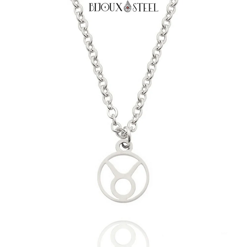 Collier à pendentif signe astrologique argenté en acier inoxydable