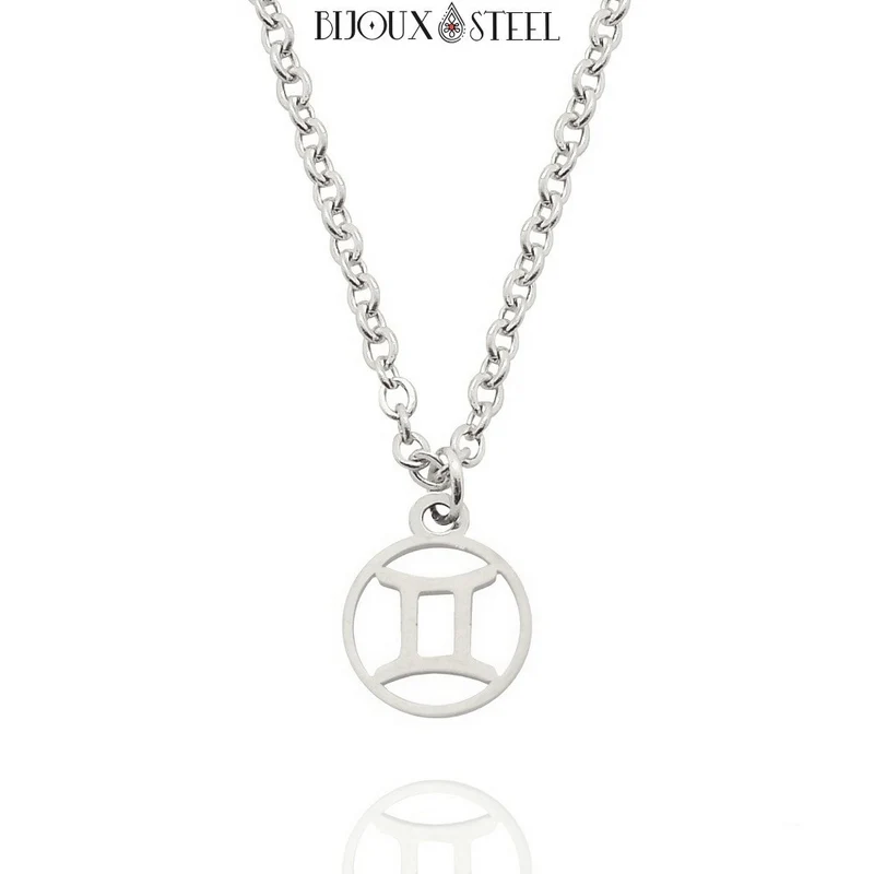Collier à pendentif signe astrologique argenté en acier inoxydable