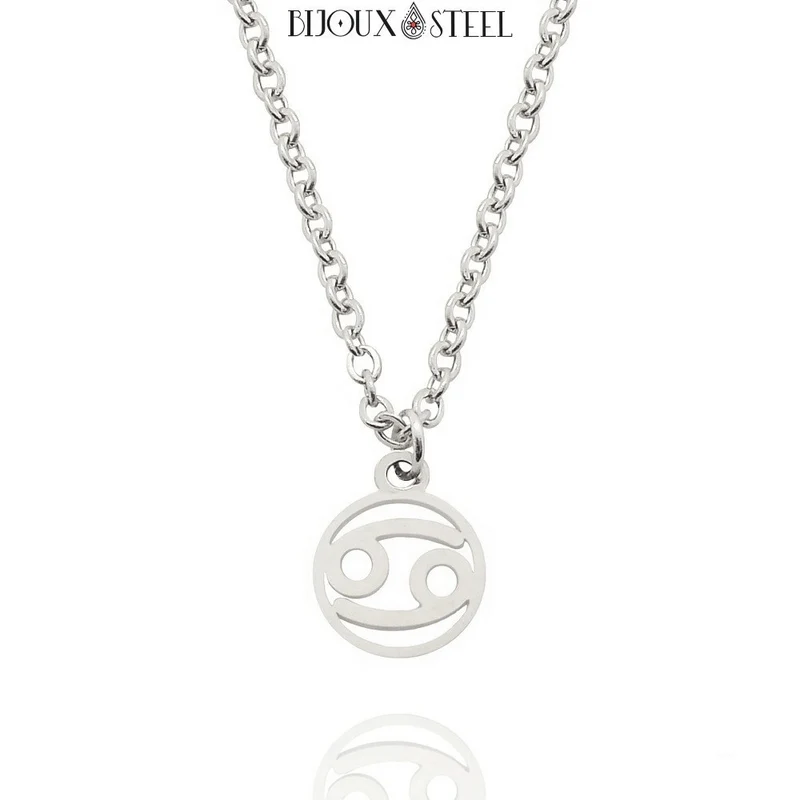 Collier à pendentif signe astrologique argenté en acier inoxydable