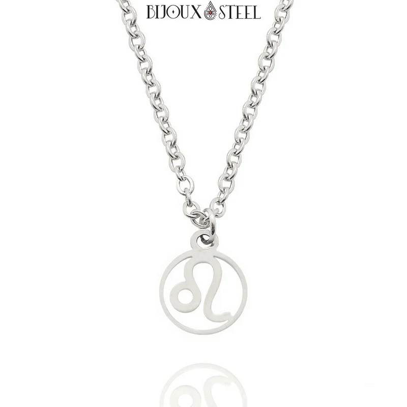 Collier à pendentif signe astrologique argenté en acier inoxydable