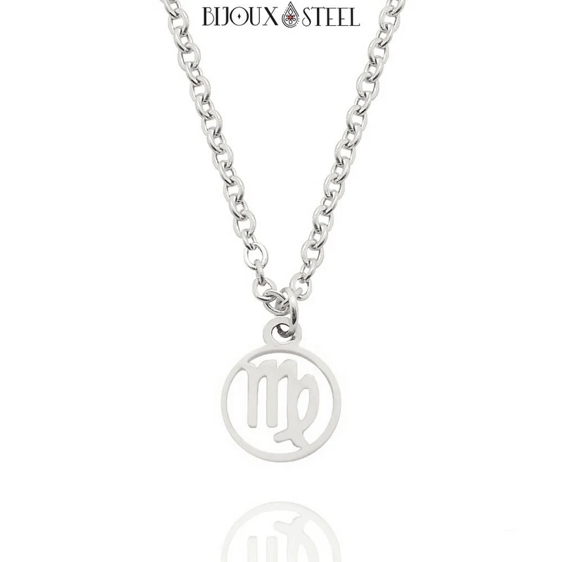 Collier à pendentif signe astrologique argenté en acier inoxydable