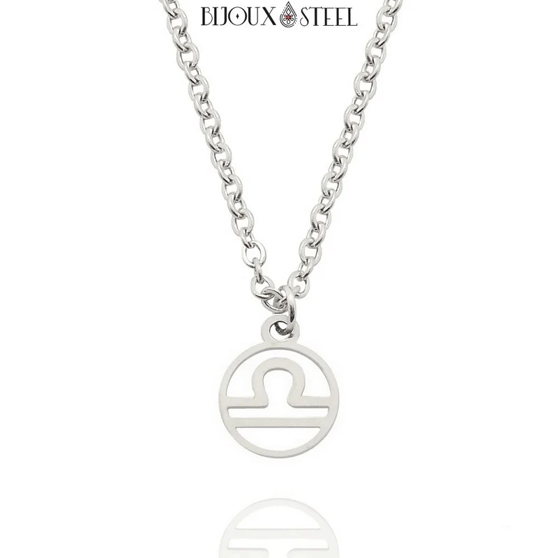 Collier à pendentif signe astrologique argenté en acier inoxydable