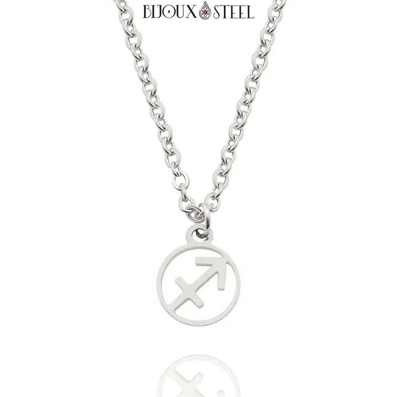 Collier à pendentif signe astrologique argenté en acier inoxydable