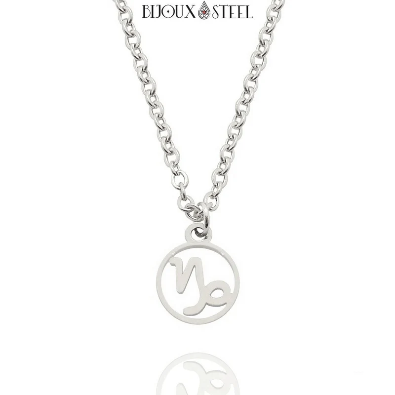 Collier à pendentif signe astrologique argenté en acier inoxydable