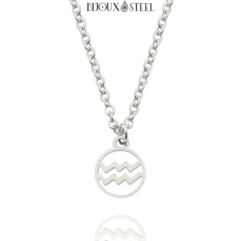 Collier à pendentif signe astrologique argenté en acier inoxydable