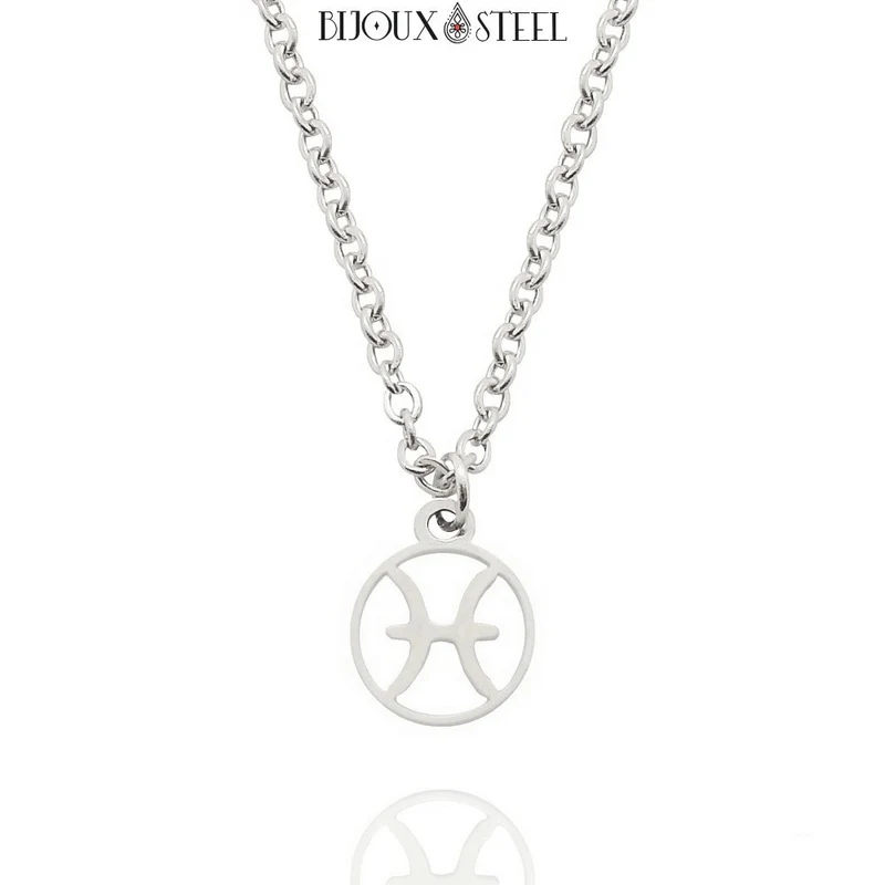 Collier à pendentif signe astrologique argenté en acier inoxydable