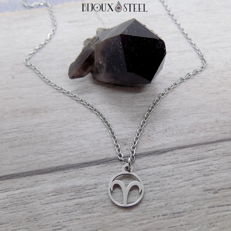 Collier à pendentif signe astrologique argenté en acier inoxydable