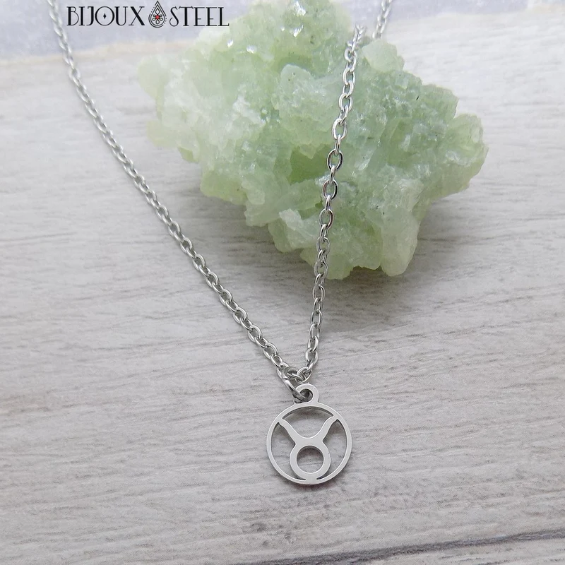 Collier à pendentif signe astrologique argenté en acier inoxydable