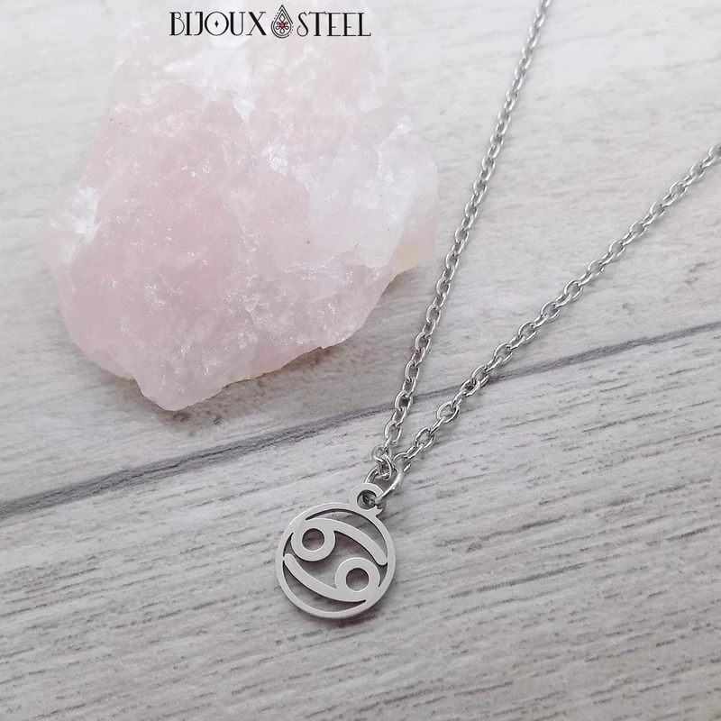 Collier à pendentif signe astrologique argenté en acier inoxydable