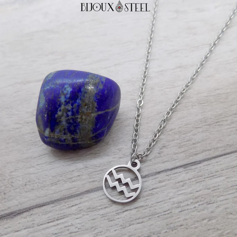 Collier à pendentif signe astrologique argenté en acier inoxydable