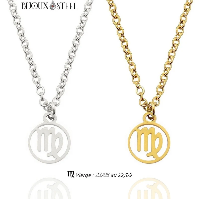 Collier à pendentif signe astrologique vierge en acier inoxydable
