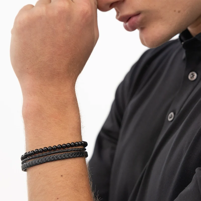 Hugo Boss BOSS Black Leather Gemstone Bracelet HBJ1580786