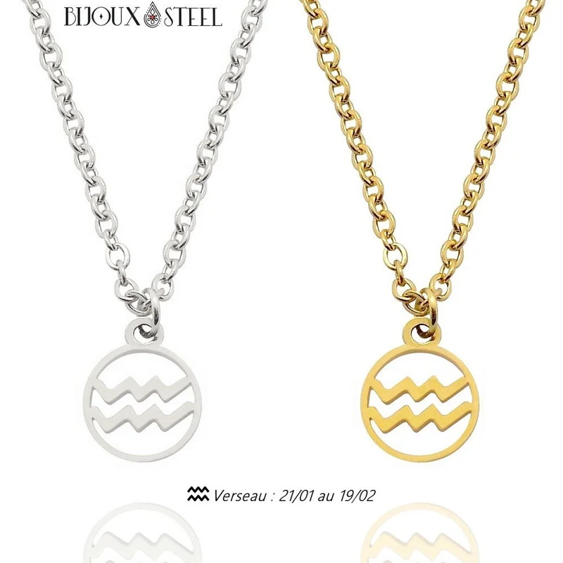 Collier à pendentif signe astrologique verseau en acier inoxydable