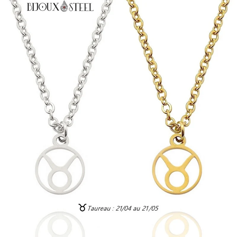 Collier à pendentif signe astrologique taureau en acier inoxydable