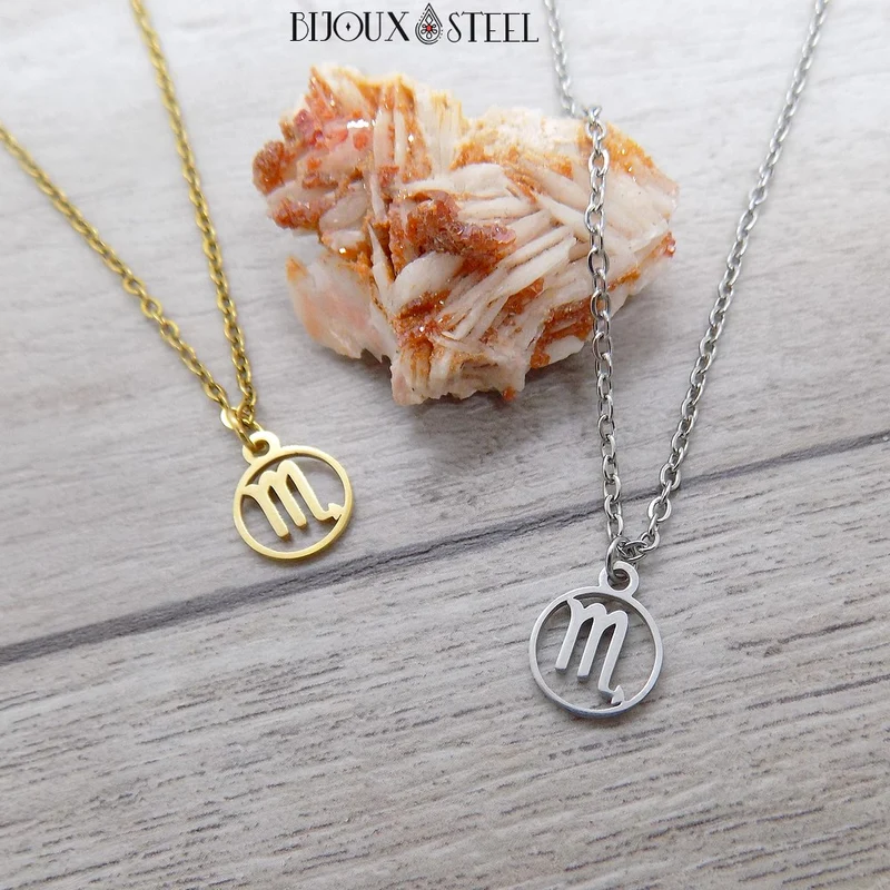 Collier à pendentif signe astrologique scorpion en acier inoxydable