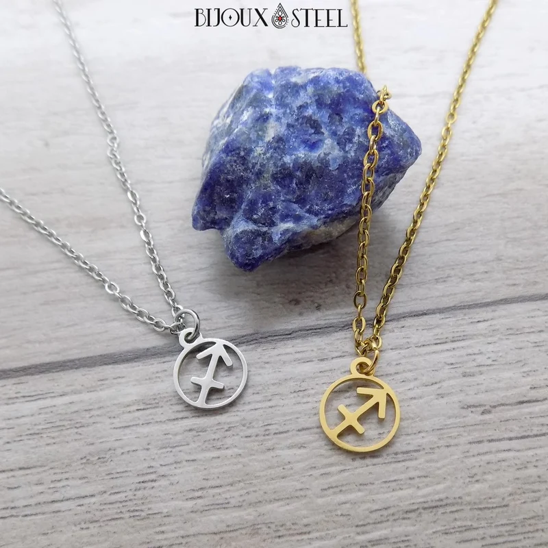 Collier à pendentif signe astrologique sagittaire en acier inoxydable