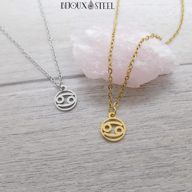 Collier à pendentif signe astrologique cancer en acier inoxydable