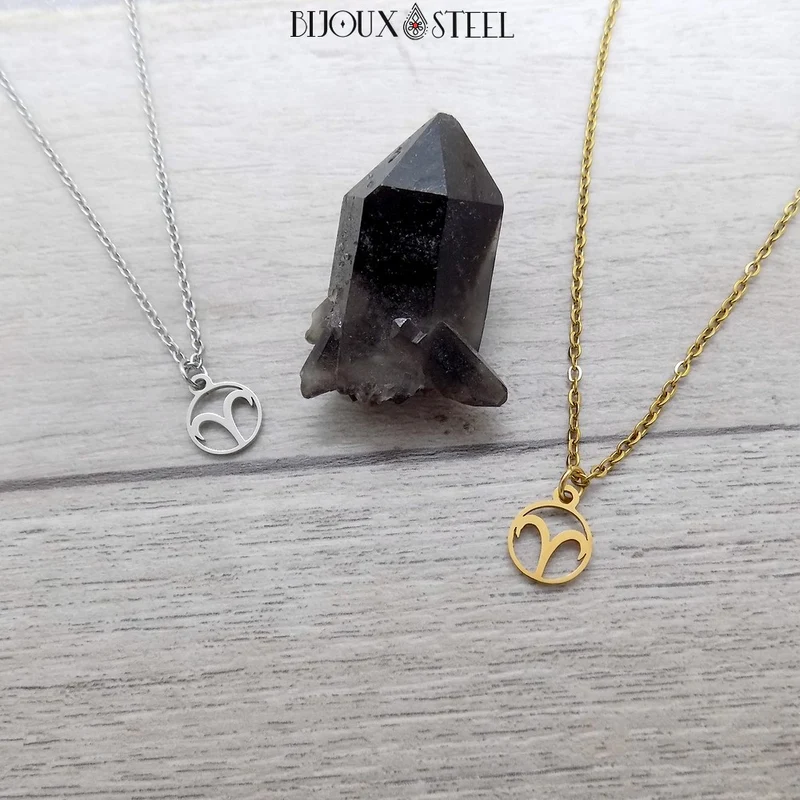 Collier à pendentif signe astrologique bélier en acier inoxydable