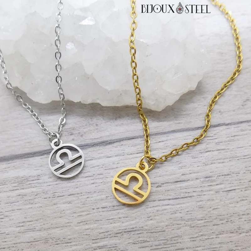 Collier à pendentif signe astrologique balance en acier inoxydable