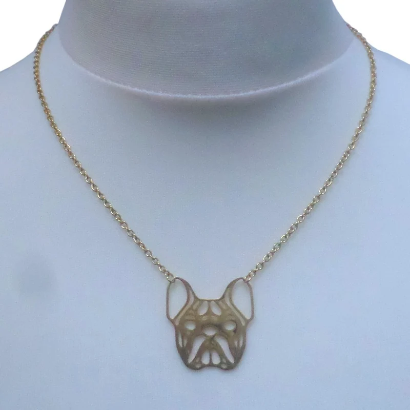 Collier tête de bouledogue style origami en acier inoxydable