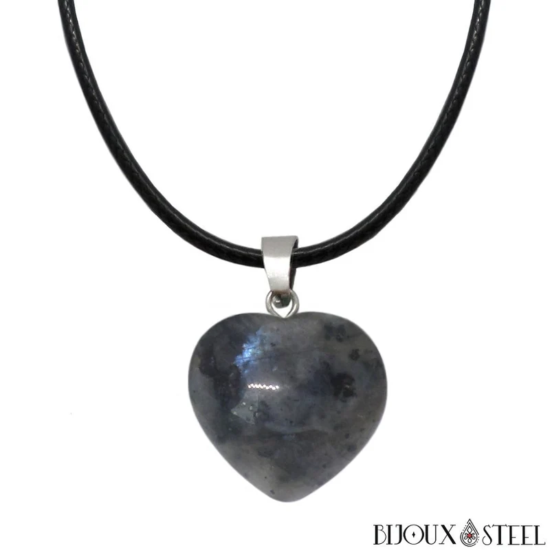 Collier à pendentif cœur en pierre de labradorite